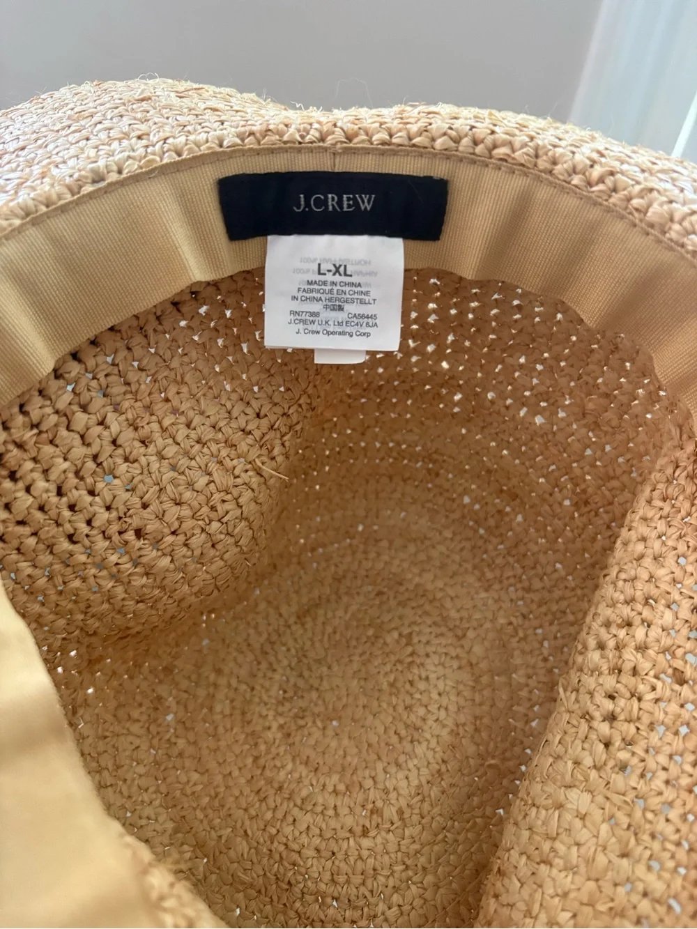 J. Crew 100% Rafia Women's Packable Straw Hat, Size L/XL